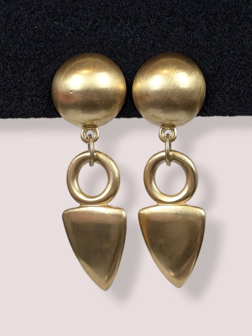 Vintage Gold Tone Brushed Metal Geometric Earrings
